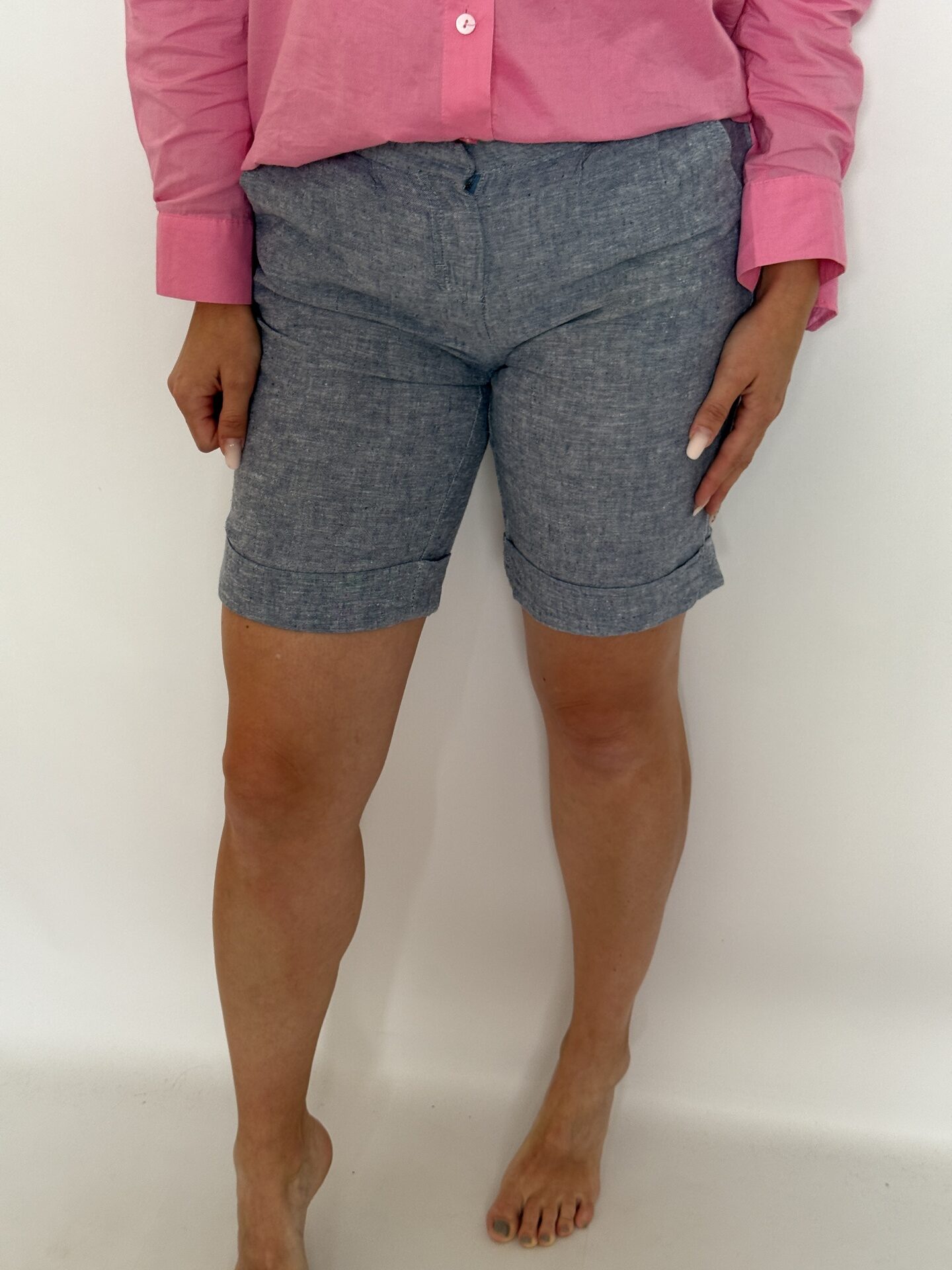 Pantaloni scurți din in și bumbac, cu buzunare, albaștri - Esmara