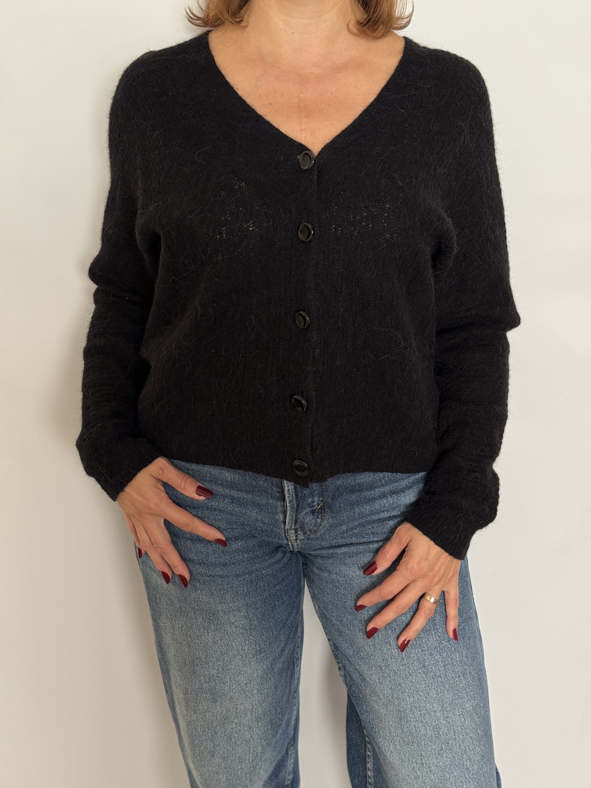 Cardigan din amestec de lână și mohair, croi lejer, oversized, cu nasturi, textură moale, negru - Esprit