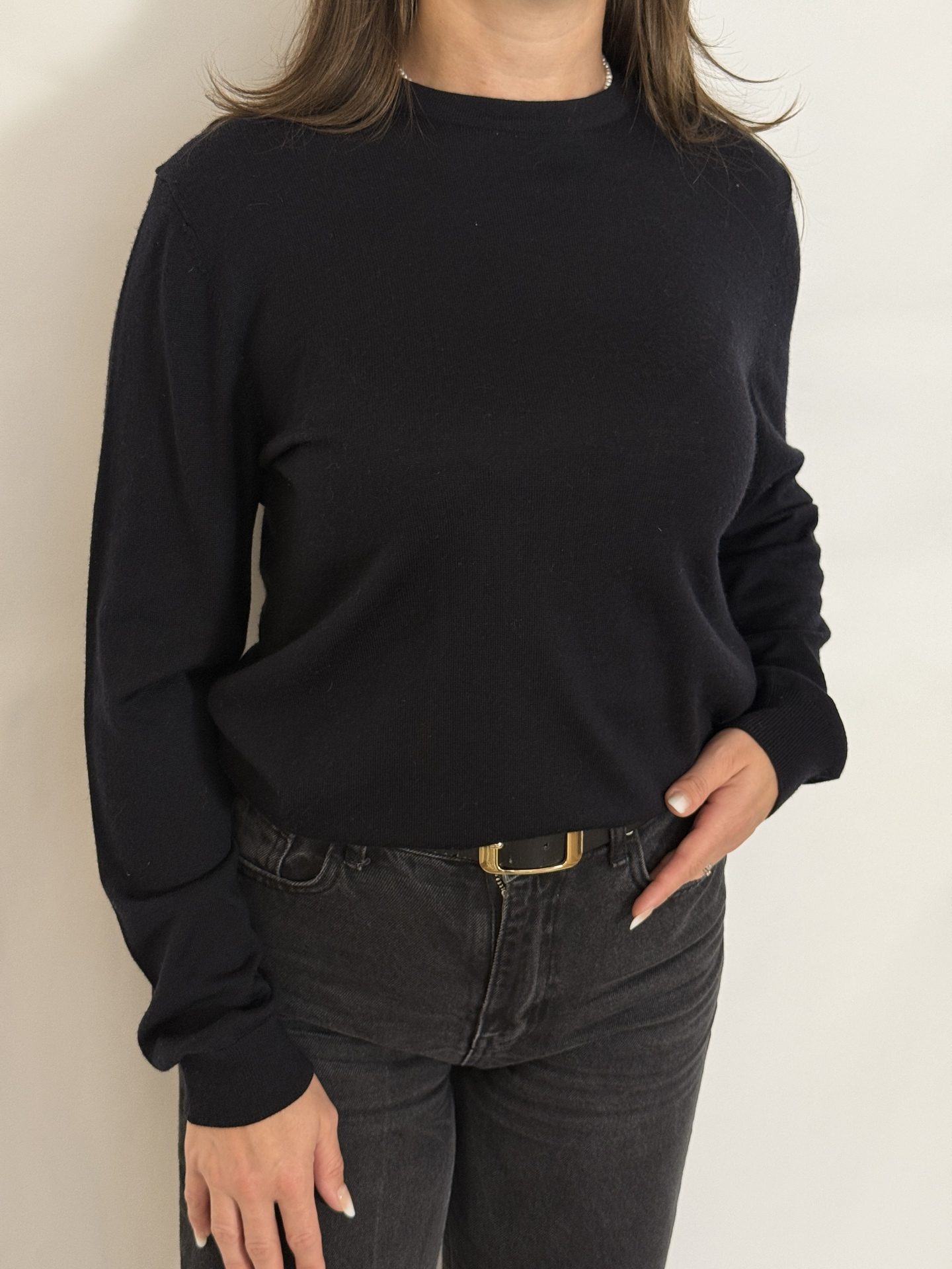 Pulover din amestec de lână merinos, croi drept, cu decolteu rotund, model basic, unisex, bleumarin - H&M