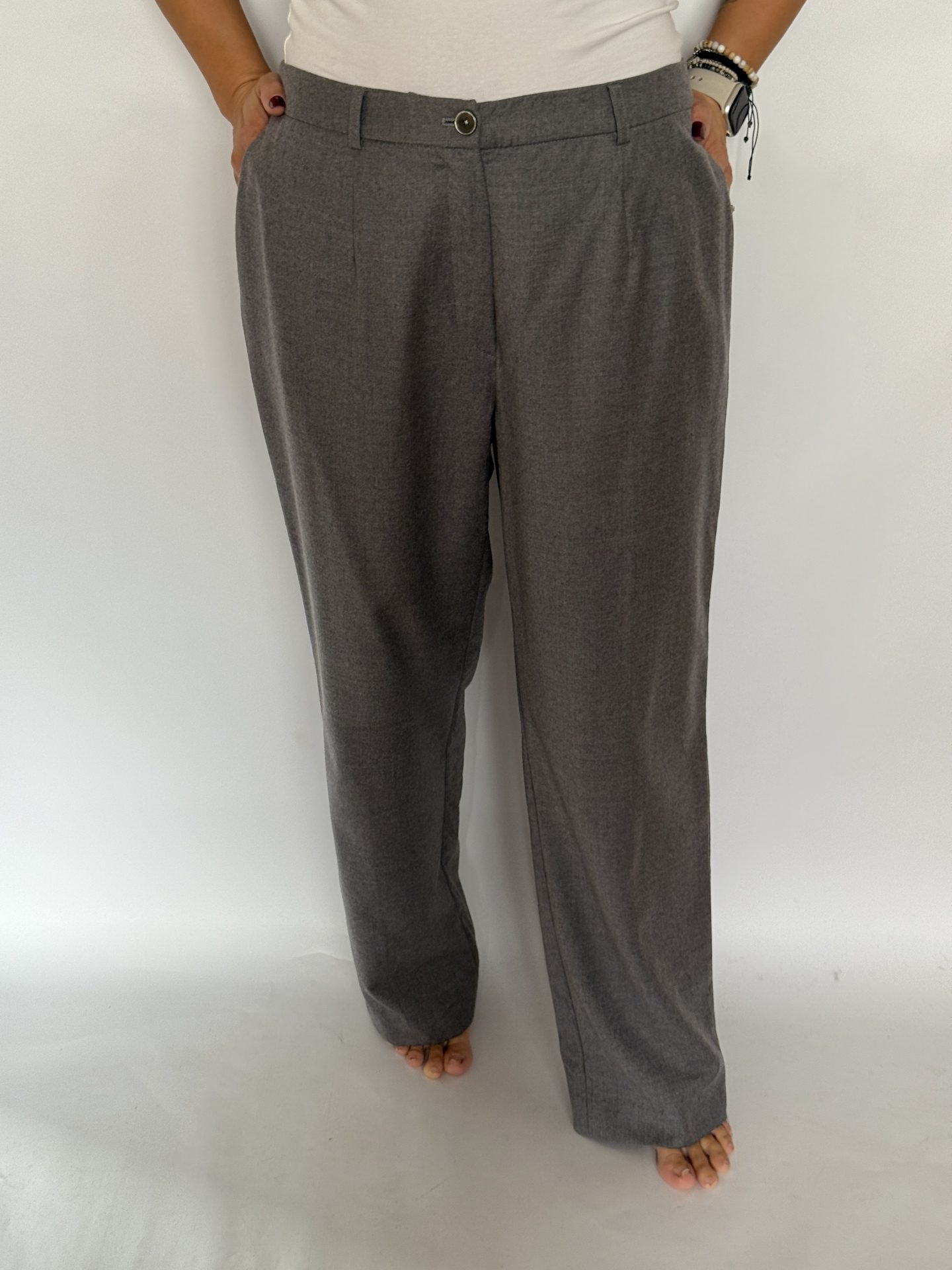 Pantaloni din stofă de lână, croi conic, cu buzunare, model casual office, gri - Jobis